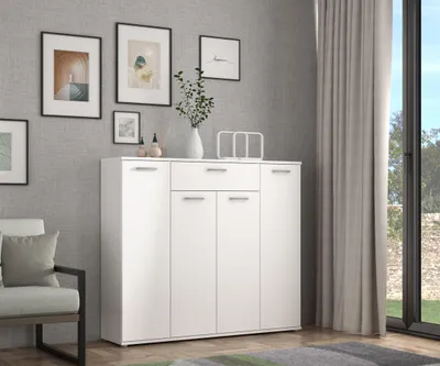 Produktbild von Forte ANTUZA Sideboard 140, modernes Sideboard, 4-türig, 1 Schublade, Holzwerkstoff, Wohn-/Esszimmer, Weiß, 139,3 cm breit x 120,7 cm hoch x 34,1 cm tief