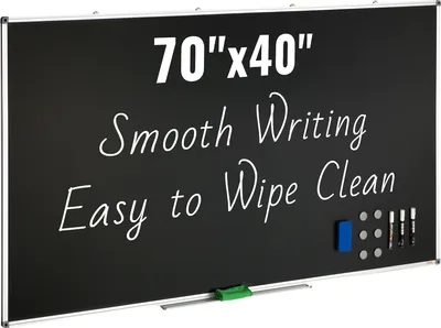 Zdjęcie produktu dla Czarna tablica kredowa VEVOR, tablica kredowa z aluminiową ramą, tablica suchościeralna 175 x 100 cm, w tym 1 magnetyczny marker wymazywalny i 3 markery suchościeralne, czarna powierzchnia