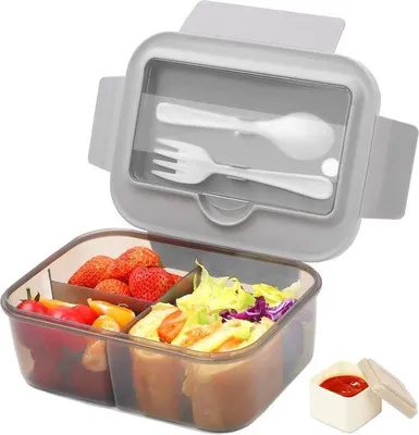 Obrázok produktu pre Detská obedová krabička s priehradkami a príborom, 1400 ml, vhodná pre deti