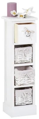 Produktbild von Schubladenkommode FLOWER Schubladenregal Standregal in weiß mit 1 Schublade und 3 Körben