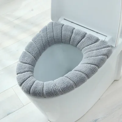 Produktbild von 2X Plüsch Toilettensitzabdeckung Sitzbezug Wärmer Pad Deckel Toilettensitz Grau