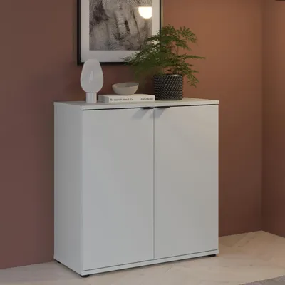 Produktbild von Forte GANYMEDE Kommode 80, minimalistische Kommode, 2-türig, Holzwerkstoff, Wohn-/Schlafzimmer, Secret Grey, 80,1 cm breit x 82,3 cm hoch x 34,1 cm tief