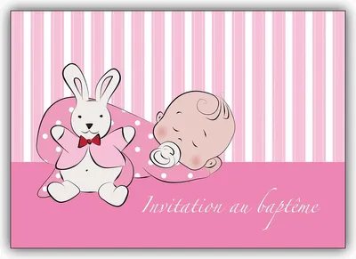 Produktbild von 4x Franz. Mädchen Tauf Einladung mit Baby und Häschen: Invitation