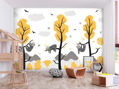 Produktbild von Vlies Fototapete Kinderzimmer 400x280 cm Tapeten Wandtapete XXL Tier Faultier Bäume Natur für Kinder g-A-0332-a-a