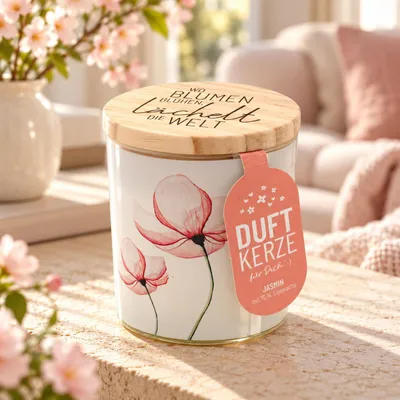 Produktbild von Duftkerze Jasmin „Wo Blumen blühen“ Blüte 30 Std. Brenndauer 8,5 cm