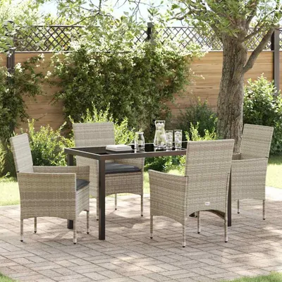 Image de Ensemble de jardin exclusif, 5 pièces, en résine tressée gris clair
