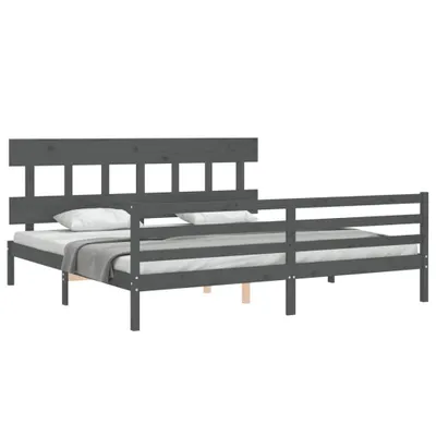 Produktbild von Massivholzbett mit Kopfteil Grau 200x200 cm