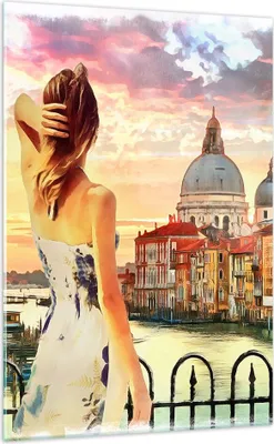 Produktbild von Bilder auf glas - Einteilig - Venedig Brücke Wasser - 70x100cm - Glasbilder - Wandbilder - Bilder - zum Aufhängen bereit - Wanddekoration aus Glas - Glas Bilder - Wandbild auf Glas - GPA70x100-3495