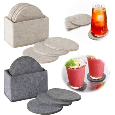 Produktbild von LS-LebenStil 10x Filz Glasuntersetzer Grau Rund 10cm mit Box für Bar Gläser Getränke Tassen Weinglas Bierdeckel Tischuntersetzer Getränkeuntersetzer