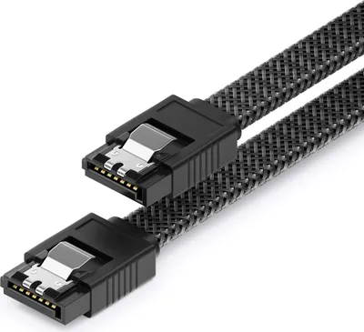 Produktbild von deleyCON 30 cm SATA 3 Kabel Nylon 6 Gbit/s Datenkabel SATA III Anschlusskabel Serial ATA Verbindungskabel für Mainboard & Festplatte HDD SSD 2 S-ATA L-Stecker Gerade Schwarz