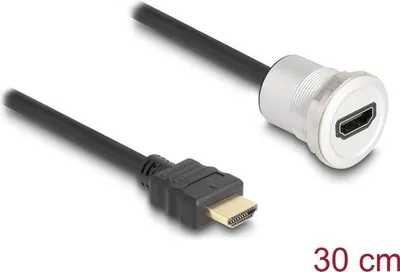 Produktbild von Delock HDMI Einbaubuchse 8K 60 Hz mit Kabelpeitsche Stecker 30 cm Aluminium (88180)