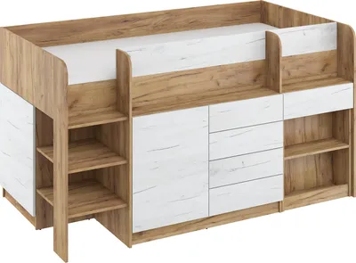 Produktbild von Bett mit Schreibtisch Smile L (Links) 90x200 cm Kindermöbel Schlafzimmer-Sets Hochbett Etagenbett Craft Gold / Craft Weiß