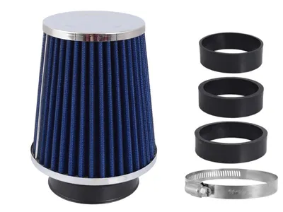 Produktbild von Konischer Luftfilter 120x130x90mm, blau/chrom, Adapter: 60, 63, 70 mm