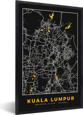 Produktbild von MuchoWow® Gerahmtes Poster Kuala Lumpur - Stadtplan - Gold - Karte 20x30 cm - Poster mit Schwarzem Bilderrahmen Wandposter Rahmen Foto Bilder - Drucken - Bilder Poster im Rahmen