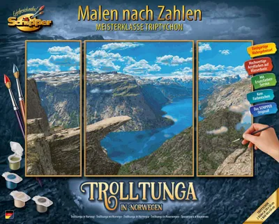 Produktbild von Schipper Trolltunga in Norwegen (Triptychon) Malen nach Zahlen, Farben enthalten, Junge/Mädchen, Bilder-Set zum Ausmalen
