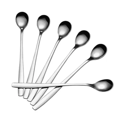 Immagine prodotto di Set di 6 cucchiai per cocktail, 19 cm, in acciaio inossidabile, ideali per cocktail, caffè latte macchiato, yogurt e gelato. Cucchiaio per cocktail, cucchiaio per yogurt, cucchiaio lungo con manico, cucchiaio in acciaio inossidabile