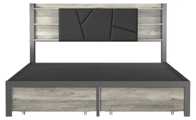Produktbild von Polsterbett - Doppelbett 160×200 cm - LED-Beleuchtung - Stauraum mit Schubladen - Metall-Lattenrost - Schwarz