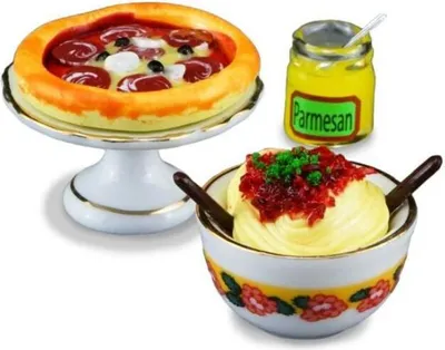 Immagine prodotto di Set in miniatura di piatti italiani con pizza e spaghetti
