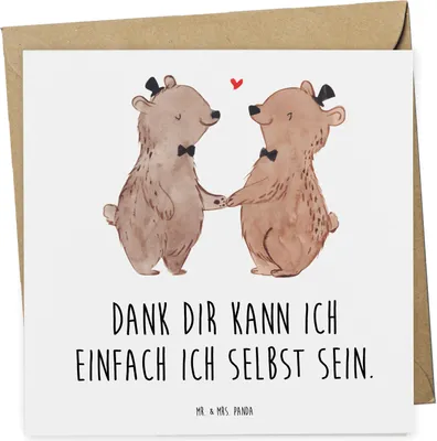 Produktbild von Mr. & Mrs. Panda Grußkarte Bären Gay Pride - Weiß - Geschenk, Glückwunschkarte, Hochzeitskarte, faltkarte, anlasskarte, doppelkarte, Klappkarte