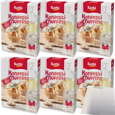 Produktbild von Kathi Backmischung für Konfetti Muffins mit buntem Dekor und Förmchen 6er Pack (6x420g Packung) + usy Block