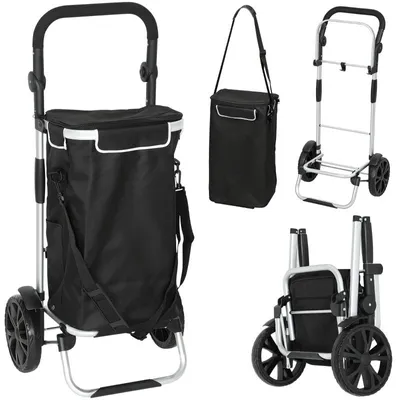 Produktbild von Fortuna Lai 3-in-1 Einkaufstrolley klappbar mit 40L Kapazität belastbar Trolley bis 25kg mit Kühlfach Schwarz
