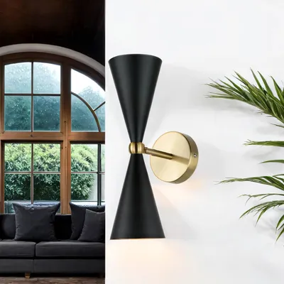 Produktbild von Wandlampe Metall Up Down Schwenkarm H: 33 cm in Gold Schwarz E14 2-flammig Modern Wandleuchte