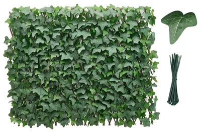 Image de VEVOR Haie artificielle 63,5 x 320 cm, mur végétal, brise-vue extensible, clôture brise-vue en lierre, pare-vent, clôture de haie, revêtement de balcon en plantes artificielles pour mariages, jardins extérieurs, arrière-cours