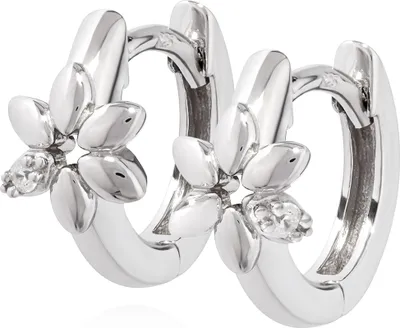 Produktbild von NKlaus Paar Blumen Klappcreolen 925 Silber hochglanz Zirkonia weiß 12mm Damen Ohrringe 13581