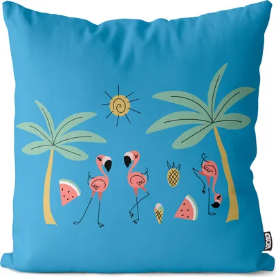 Produktbild von VOID Flamingo Insel Palmen Kissenbezug Kissenhülle Sofakissen Kissen Deko Outdoor-Kissen Dekokissen