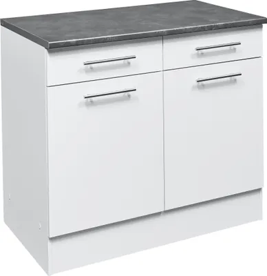 Produktbild von EDDY Moderner Küchenunterschrank in Weiß matt, Metallic Grau - Geräumiger Unterschrank Küche mit viel Stauraum - 100 x 90 x 60 cm (B/H/T)