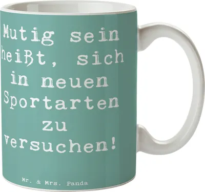 Produktbild von Mr. & Mrs. Panda Becher Spruch Neue Sportart versuchen - Meeresbrise - Geschenk, Herausforderung, Sich in einer neuen, Kaffeetasse, Trost, Mutig sein, schöne tasse