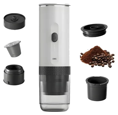 Immagine prodotto di Macchina da caffè senza fili, design portatile, compatibile con caffè macinato e capsule, colore bianco