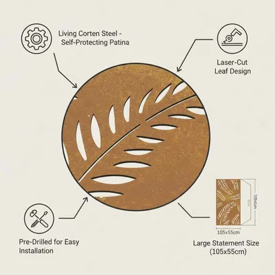 Image de Décoration murale pour jardin, en acier corten, motif feuilles, couleur marron