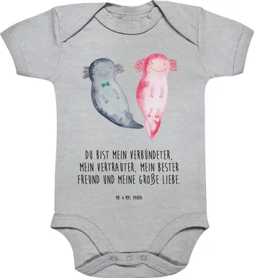 Produktbild von Mr. & Mrs. Panda overall baby Axolotl Freundin 12. - 18. Monat - Heather Grey - Geschenk, glücklich, Babybody, Strampler, Liebe, Valentinstag, Einteiler, body kurzarm
