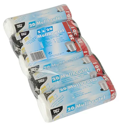 Image de STARPAK Sacs poubelle HDPE 30 litres couleurs assorties 5 rouleaux de 20 sacs