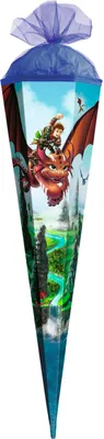 Produktbild von ROTH Geschenk-Schultüte Drachenjäger 50 cm klein eckig Tüllverschluss Zuckertüte Schulanfang