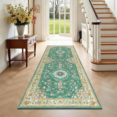 Image de Tapis de 60 x 180 cm, vert, antidérapant et lavable, à poils courts, idéal pour la cuisine