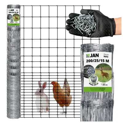 Produktbild von Wildzaun - Forstzaun - Knotengeflecht - 200/25/15 M 25m - 28,5 Kg - Wetterbeständig verzinkt - Geeignet Für Wildtiere