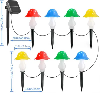 Produktbild von Solar Pilz String Lichter für draußen 12 Pack 12 LED Solar Pathway Lichter im Freien wasserdicht für Zaun Patio Hof dekorative mit 8 Beleuchtungsmodi
