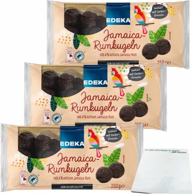 Produktbild von Edeka Jamaica-Rumkugeln mit 4 % echtem Jamaica-Rum ohne Einsatz von Aromen  3er Pack (3x250g Packung) + usy Block