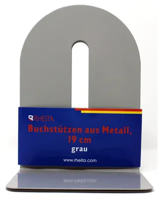Produktbild von Rheita Buchstützen aus Metall abgerundete Kanten, grau, 19 cm