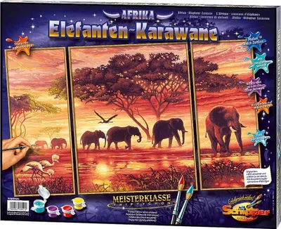 Produktbild von Noris Spiele Malen nach Zahlen - Elefanten-Karawane (Triptychon); 609260455