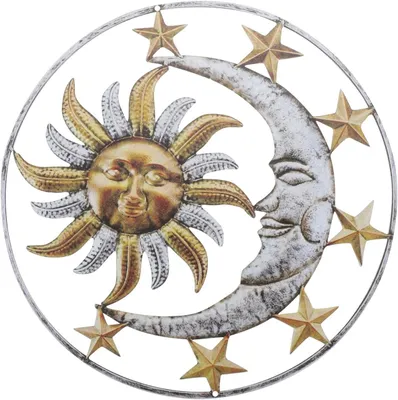 Produktbild von Eisenkunst-Hängeanhänger mit Sonne und Mond für Wand, Innenbereich, Außenbereich, Garten und Balkon