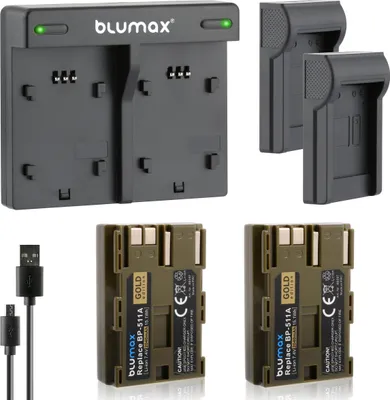 Produktbild von 2x Akku + Lader für Canon BP-511  EOS 50D D60 MV700 750 2040 mAh (7,2V)