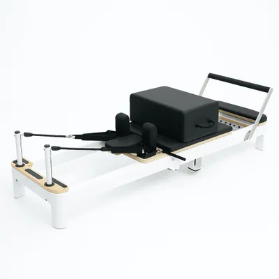Obrázok produktu pre PH Fitness Pilates Reformer z hliníka, skladací – brezové drevené akcenty a práškovo lakovaný kovový rám, štúdiová kvalita pre domácu posilňovňu a rehabilitáciu
