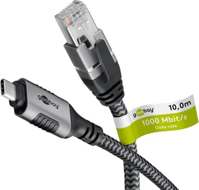 Obrázek produktu pro Goobay 70754, USB C, RJ-45, 10 m, Černá, Stříbrná
