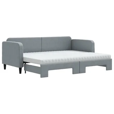 Image de vidaXL Lit de jour extensible avec matelas gris clair 80x200 cm Tissu