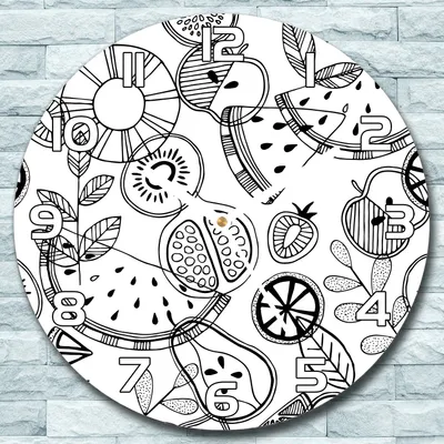 Produktbild von Wanduhr aus Glas Rund fi 30 Früchte Schwarz-Weiß Quarz Deko Schlafzimmer Büro