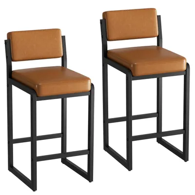 Obrázok produktu pre Sada dvoch barových stoličiek s operadlom, výška 92 cm, hnedá, umelá koža