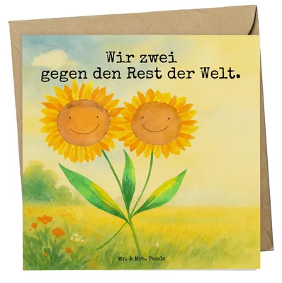 Produktbild von Mr. & Mrs. Panda Glückwunschkarte Blume Sonnenblume Design - Weiß - Geschenk, Zusammen, faltkarte, Grußkarte, Best Friends, Freundin, Beste, anlasskarte, Klappkarte